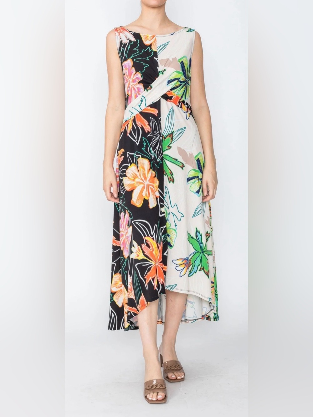 IC Collection Floral Waist Knotted High-Low Dress S Small